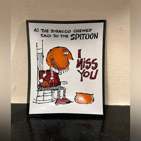 Vintage Smoked Glass Trinket Glass Tobacco Chewer said to the Spitoon I MISS YOU - Picture 1 of 5